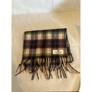 House of Scotland 100% Lambswool Plaid Scarf Mulberry Orange Green Navy 10X65"